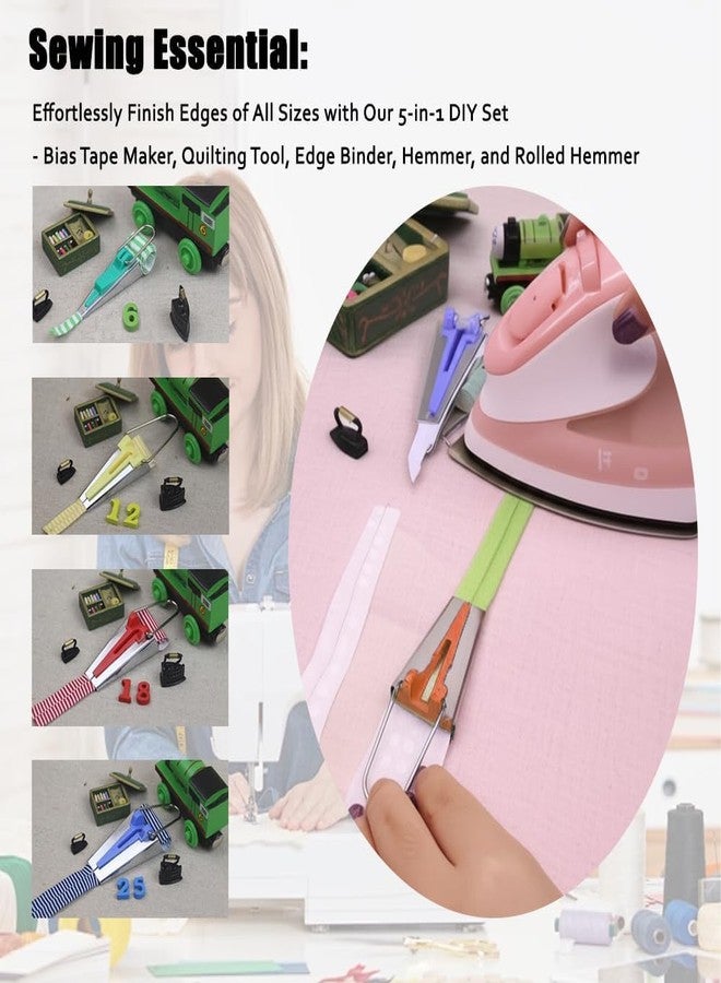 Fapiwen 5 Sizes Bias Tape Maker Set - 1/4", 3/8", 1/2", 3/4", 1", Fabric Bias Tape Maker Tool for DIY Sewing and Quilting, Quickly Customize Solidly Bias Binding Quilting Tools (5pcs) - Image 5